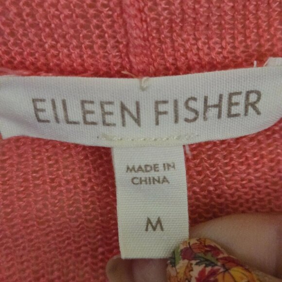 Eileen Fisher Coral 100% Linen Sustainable Open Front Cardigan Sweater Size M - Picture 3 of 4